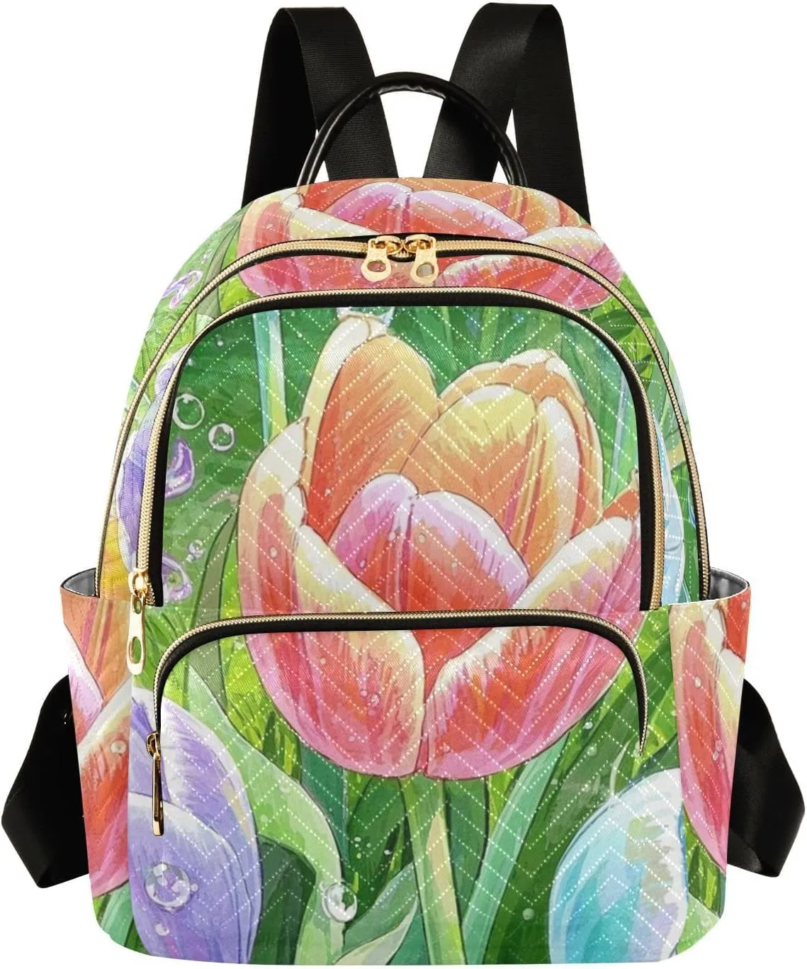 Mini Backpack Quilted Purse for Womens Small Backpack Daypack Tulips Design for Travel Daily Office,Multi12