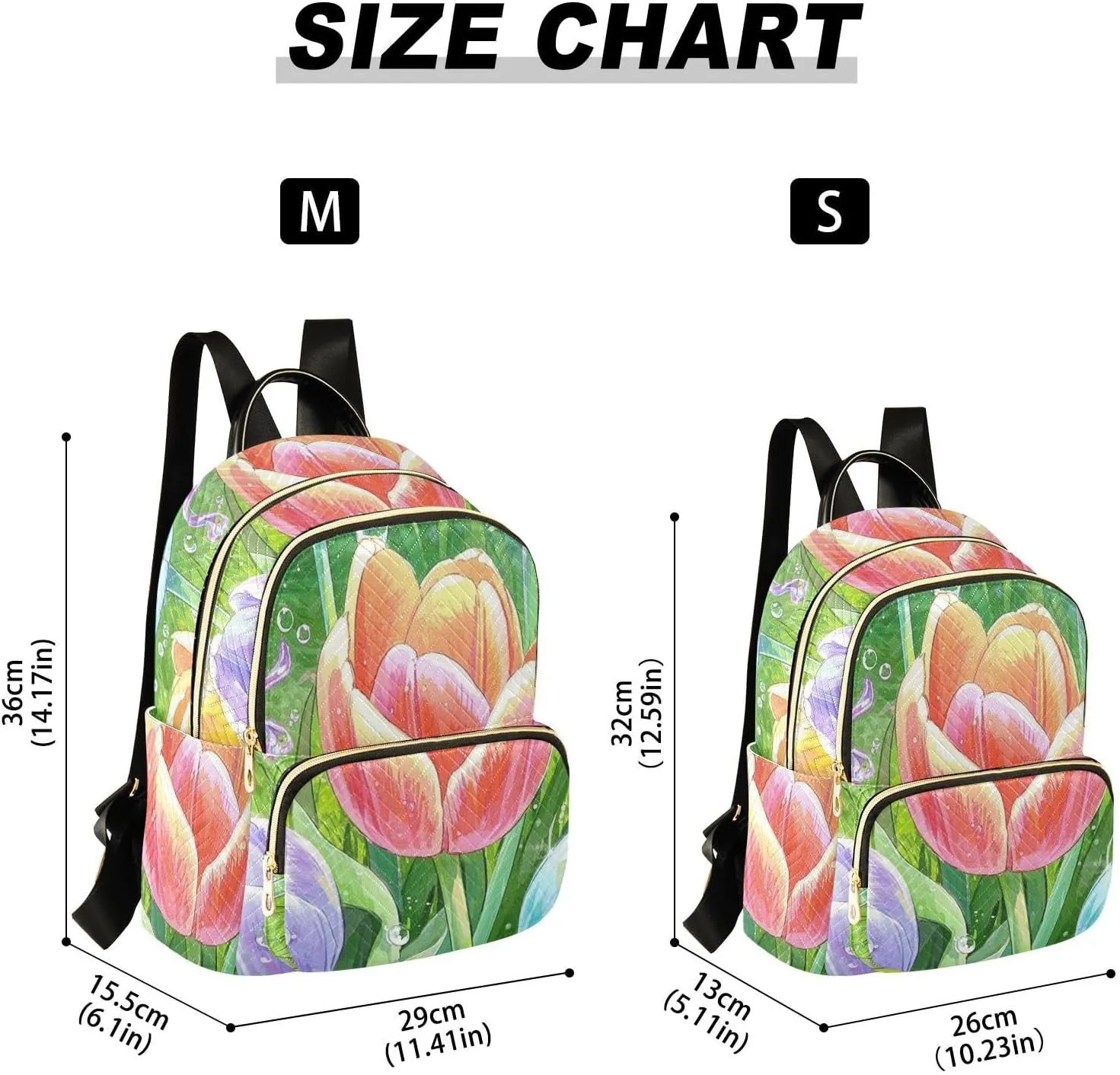 Mini Backpack Quilted Purse for Womens Small Backpack Daypack Tulips Design for Travel Daily Office,Multi12