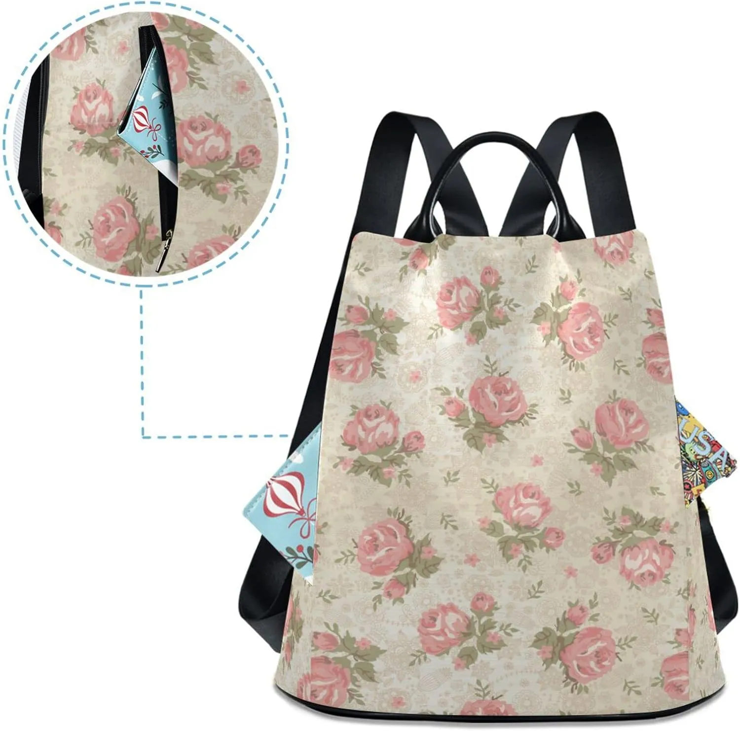 MNSRUU Women Backpack Purse Pink Roses Vintage Backpack for Women Anti-theft Shoulder Bag Carry On Backpack Lightweight Rucksack Fashion Travel Ladies Bags