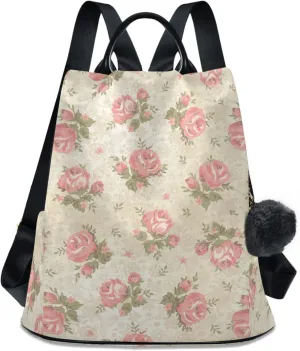 MNSRUU Women Backpack Purse Pink Roses Vintage Backpack for Women Anti-theft Shoulder Bag Carry On Backpack Lightweight Rucksack Fashion Travel Ladies Bags