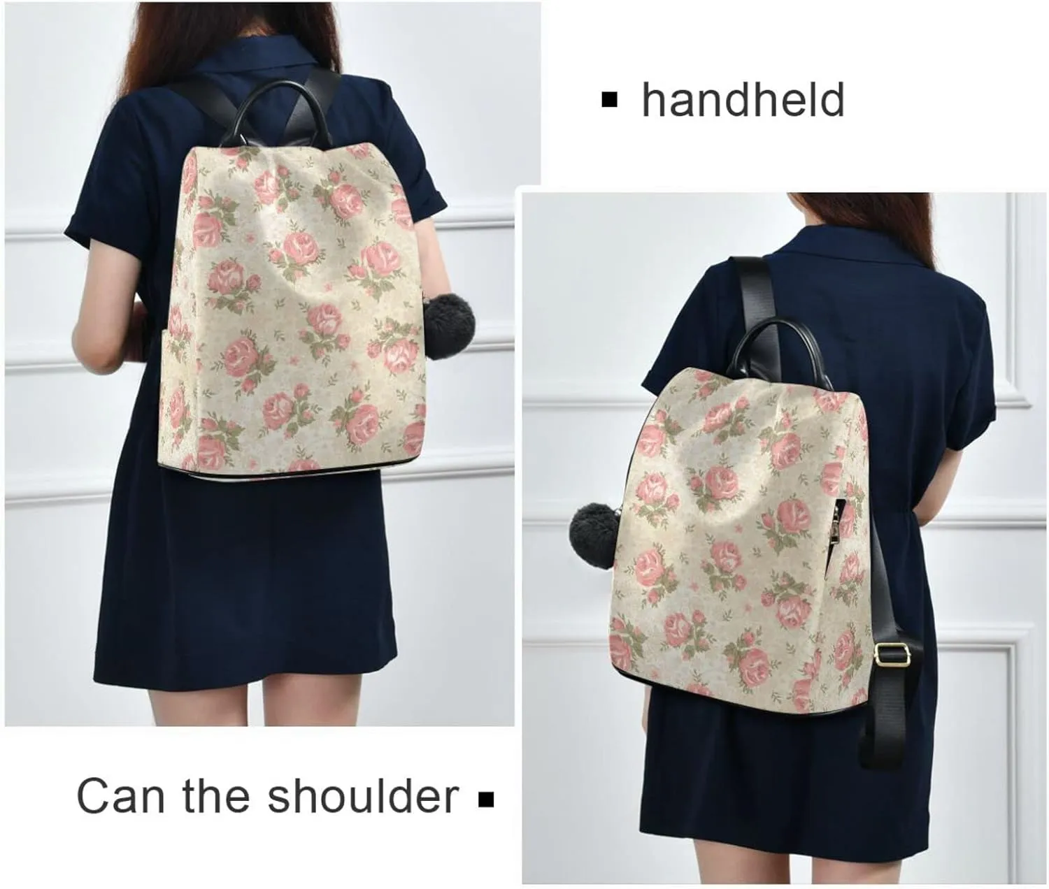 MNSRUU Women Backpack Purse Pink Roses Vintage Backpack for Women Anti-theft Shoulder Bag Carry On Backpack Lightweight Rucksack Fashion Travel Ladies Bags