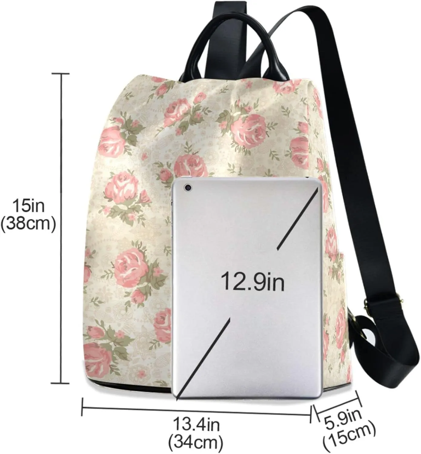 MNSRUU Women Backpack Purse Pink Roses Vintage Backpack for Women Anti-theft Shoulder Bag Carry On Backpack Lightweight Rucksack Fashion Travel Ladies Bags