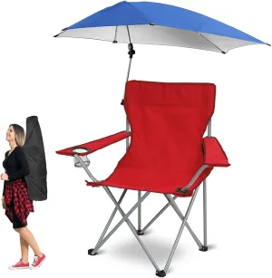Moclever Foldable Beach Chair with Adjustable Umbrella, Wide Seat & High Backrest, Portable Camping Chair with Cup Holder & Carry Bag for Beach, Poolside, Lawn, Travel, and Outdoor Activities – Red