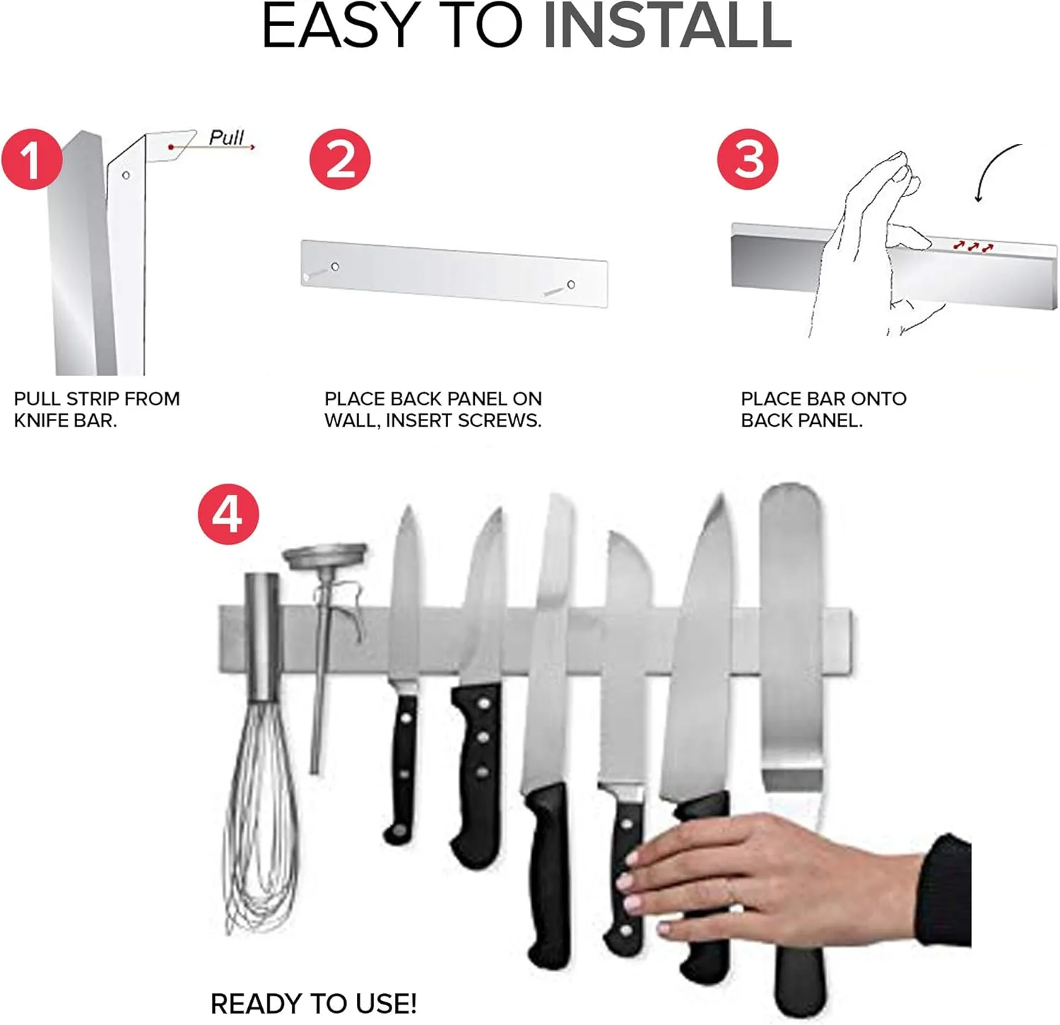 Modern Innovations 16 Inch Stainless Steel Magnetic Knife Bar with Multi-Purpose Functionality as a Knife Holder, Knife Strip, Magnetic Tool Organizer, Art Supply Organizer & Home Organizer