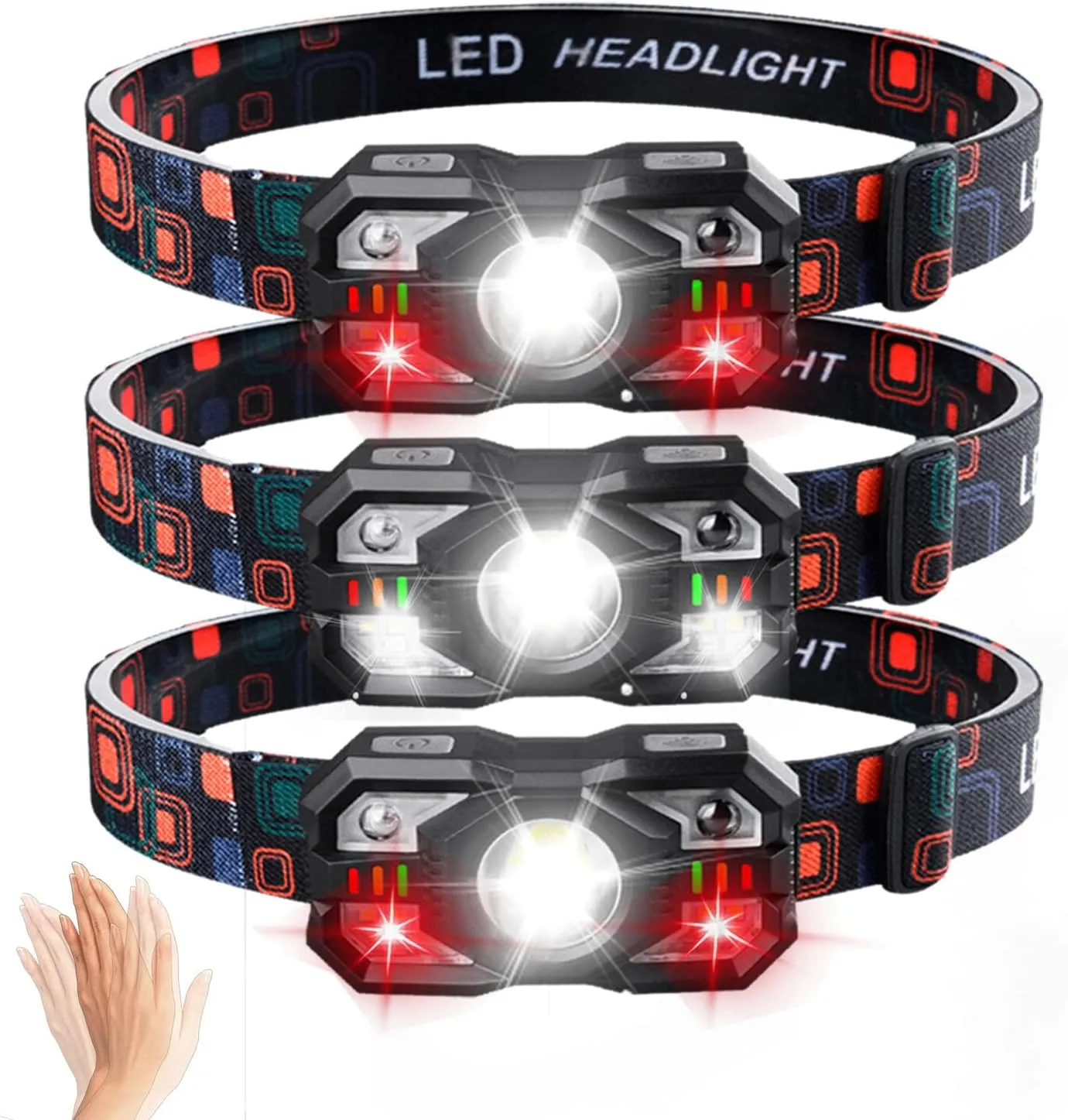 MODOAO Intelligent Sensing LED Headlamp, Multifunctional and Multi Light Source Rechargeable Flashlight, Mini Convenient Headlamp with Red and White Dual Light Sources, Suitable for Hiking, Work (3)