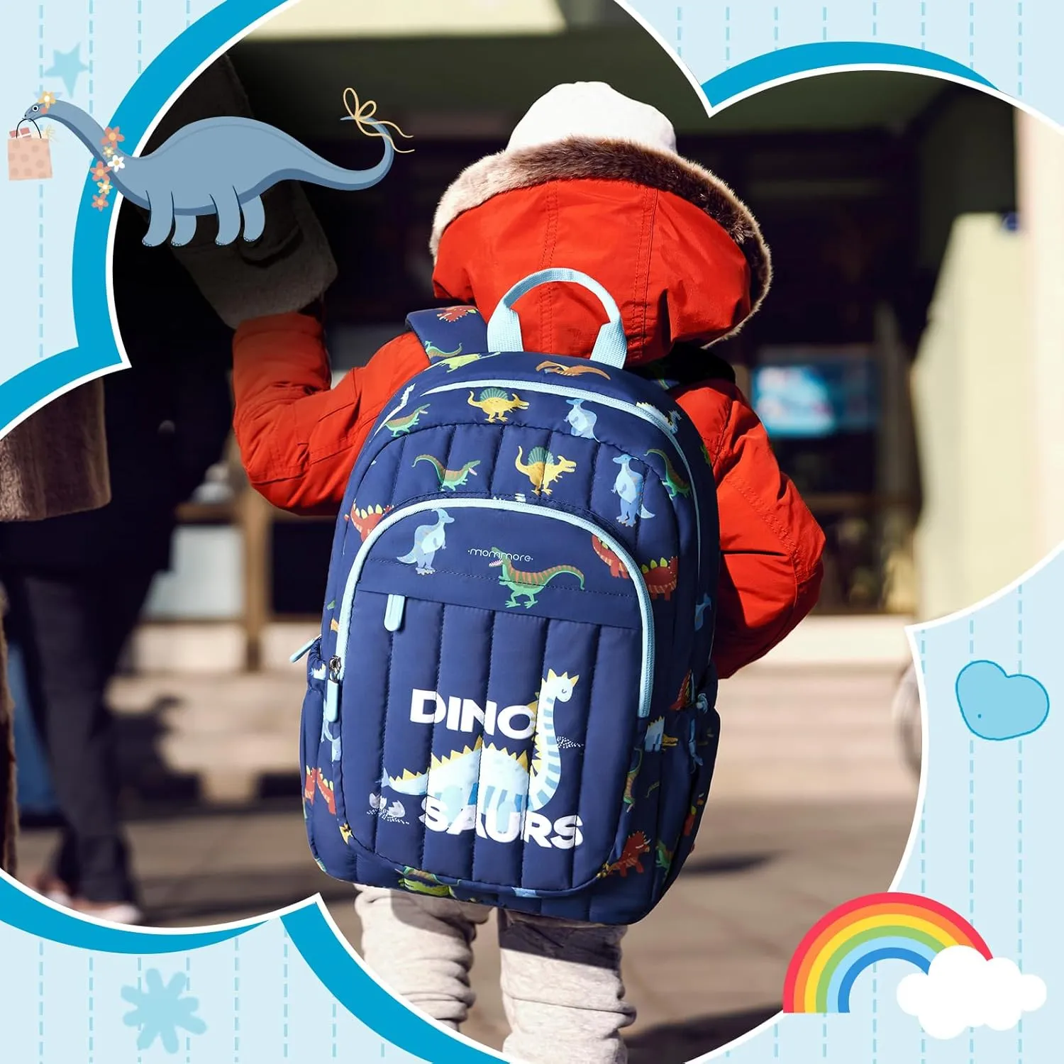 Mommore Kids Backpack Boys, Preschool Dinosaur Bookbag with Chest Strap, Water Resistant for School & Travel
