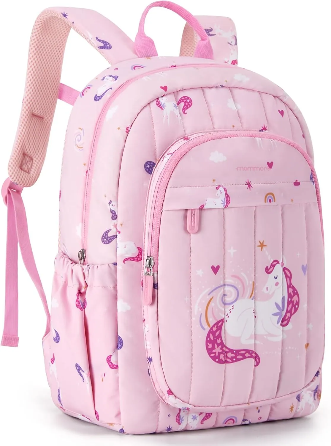 Mommore Kids Backpack for Girls - Lightweight Quilted Unicorn Preschool Bookbag with Chest Strap, Water Resistant Toddler Backpack for School, Daycare, Travel