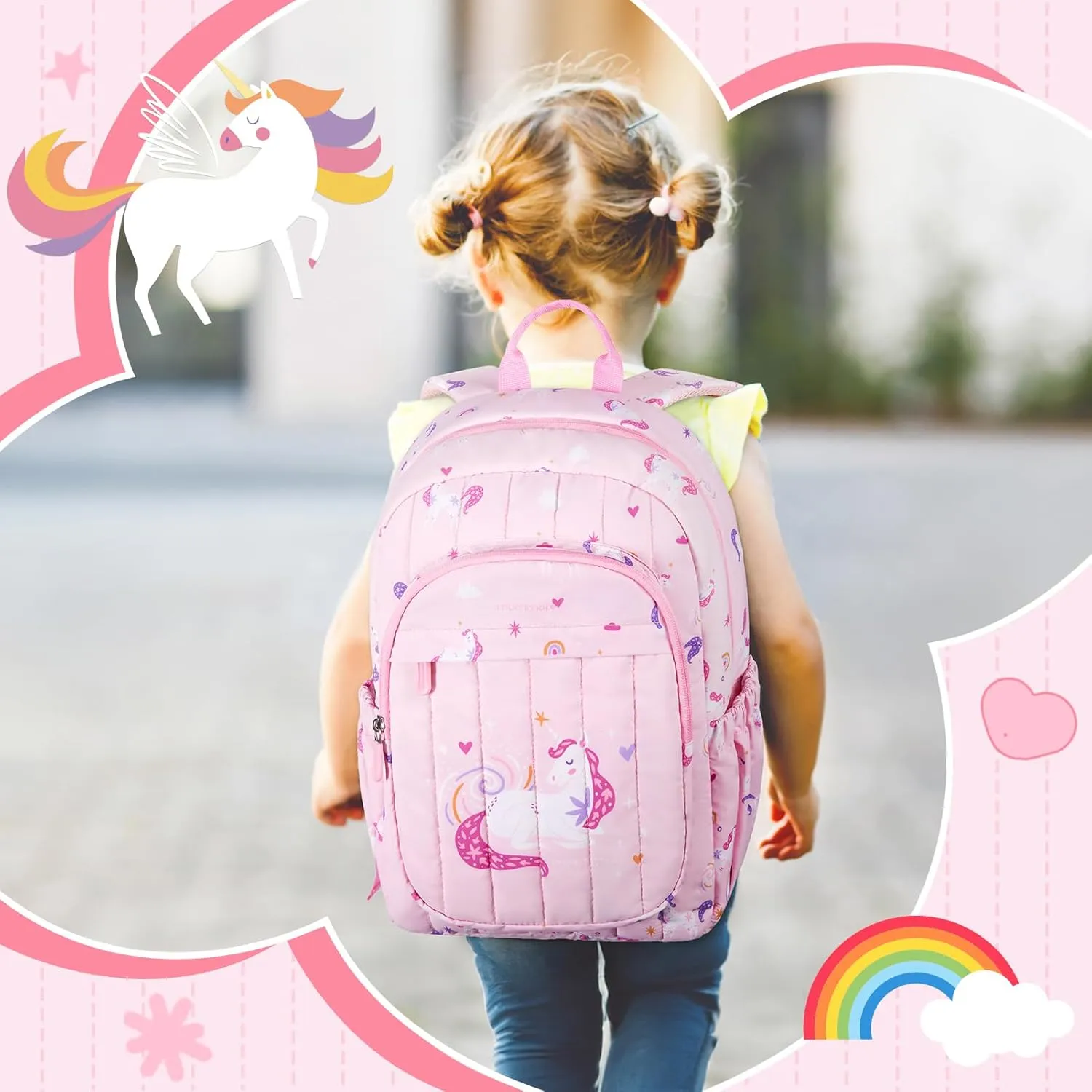 Mommore Kids Backpack for Girls - Lightweight Quilted Unicorn Preschool Bookbag with Chest Strap, Water Resistant Toddler Backpack for School, Daycare, Travel