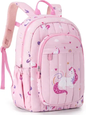 Mommore Kids Backpack for Girls - Lightweight Quilted Unicorn Preschool Bookbag with Chest Strap, Water Resistant Toddler Backpack for School, Daycare, Travel