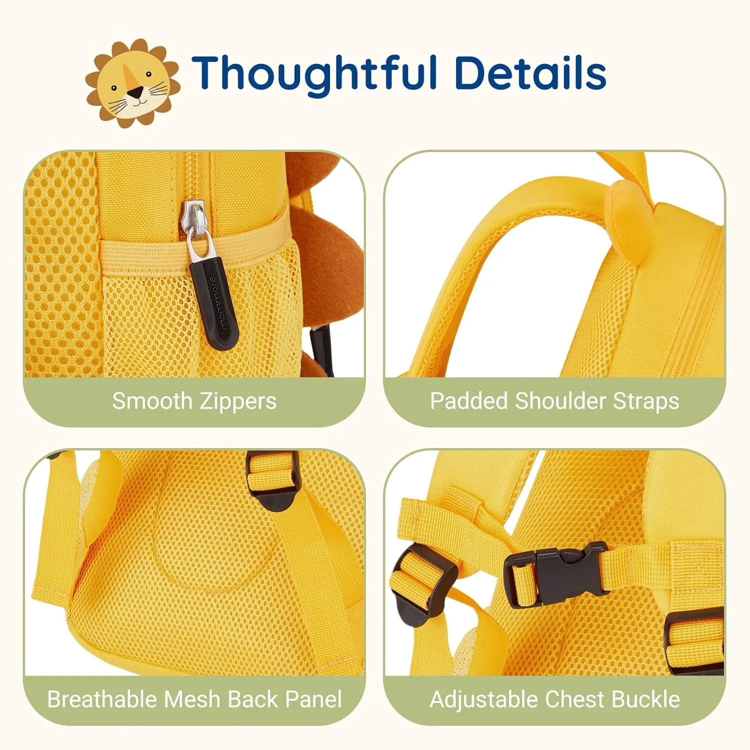 mommore Toddler Backpack for Boys Girls 2-4, 3D Cartoon Mini Kids Travel Bag, Small Baby Backpack with Toddler Leash, Chest Buckle, Water-Resistant Pre-K Schoolbag, Lion