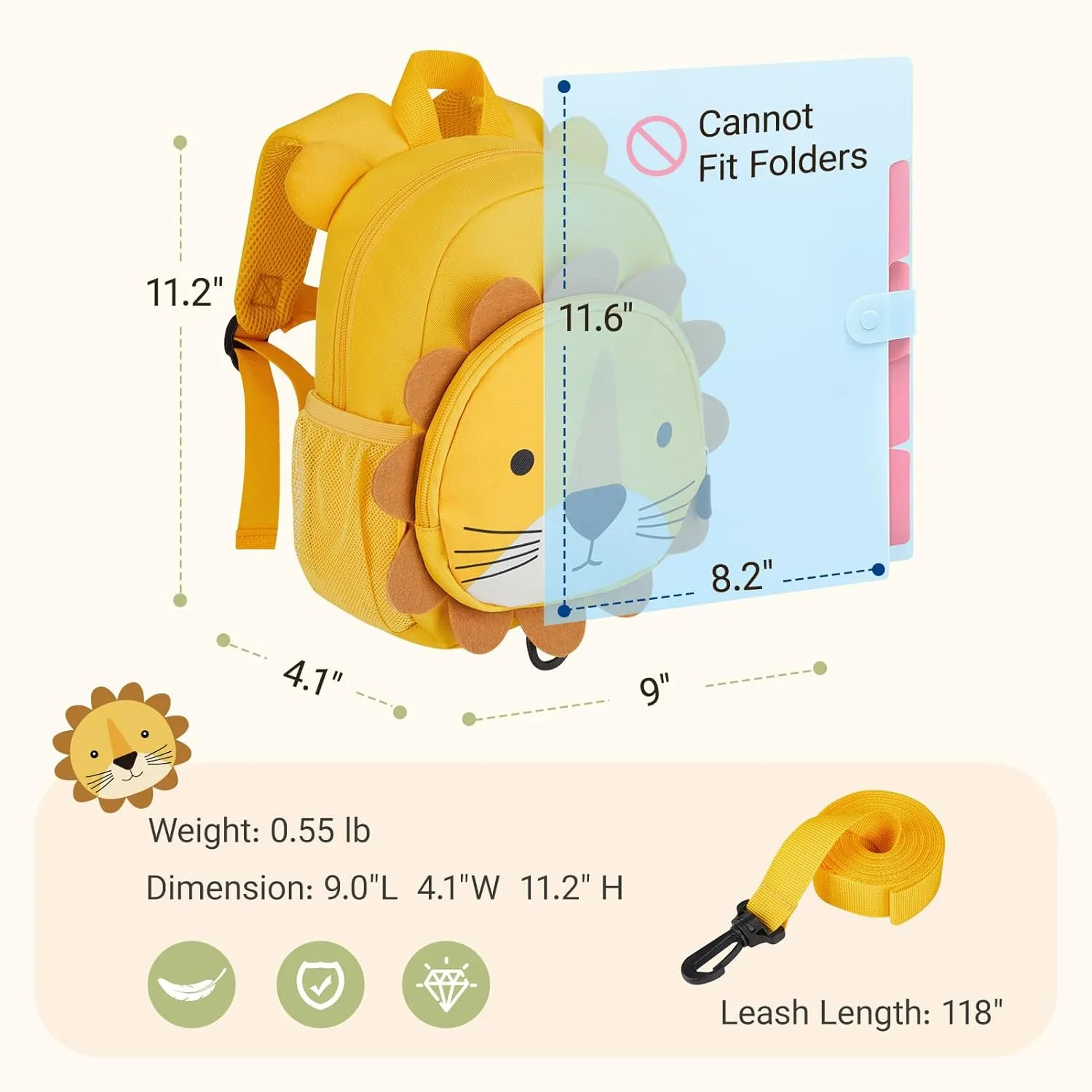 mommore Toddler Backpack for Boys Girls 2-4, 3D Cartoon Mini Kids Travel Bag, Small Baby Backpack with Toddler Leash, Chest Buckle, Water-Resistant Pre-K Schoolbag, Lion