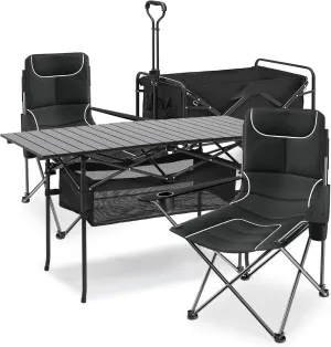MoNiBloom Camping Chair Set of 2 Compact Backpacking Adjustable Height Folding Chair and 46.5" Length Camping Table Fold Up Lightweight with Utility Heavy Duty Foldable Wagons Carts for Outdoor Beach