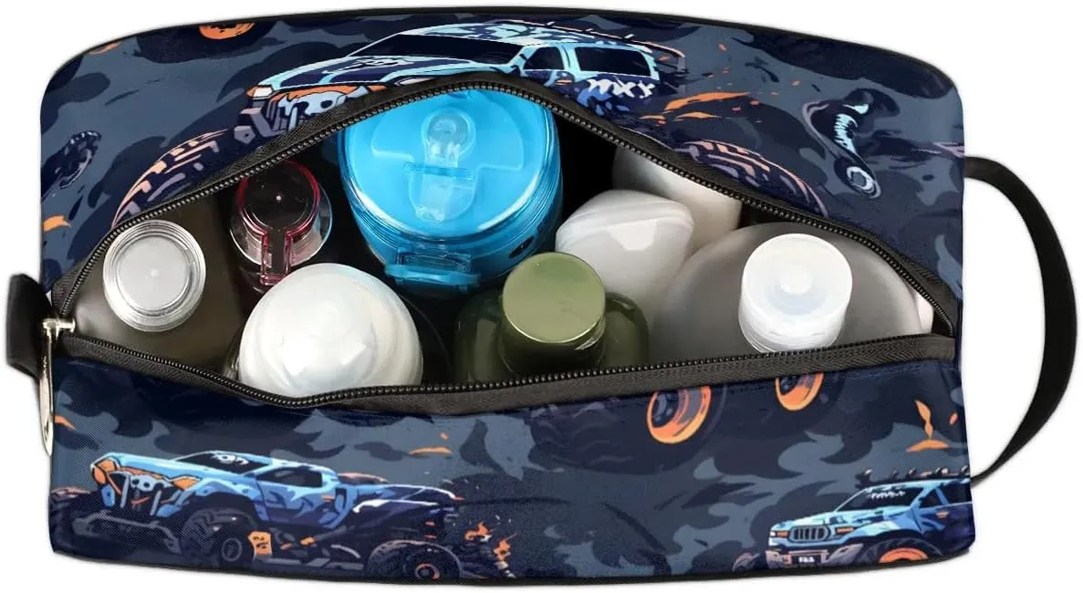 Monster Truck Car Hanging Toiletry Bag,Travel Hygiene Kits for Boys Mens,Waterproof Makeup Carry-on Bags,Cosmetic Bag,TSA Approved Shave Dopp Kit for Toiletries Shower Bathroom Accessories Gifts