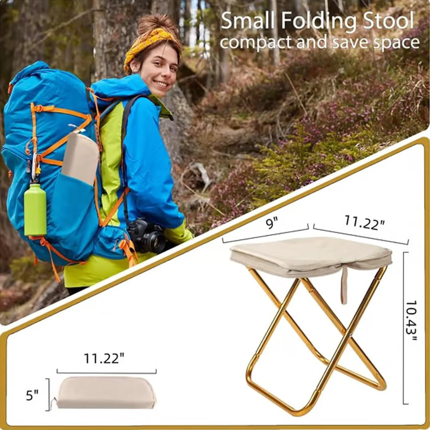 Mountaineering and Hiking Portable Stool, Folding Camping Chair, 330 Lbs Capacity Sturdy Collapsible Stool, for Camp, Beach, Fishing, Hiking (Black)