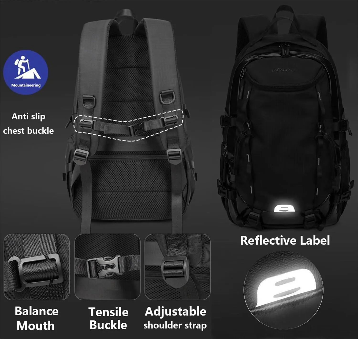 Mountaineering Backpack for Men 40L, Waterproof Outdoor Sport Backpack for Climbing Travel Hiking Cycling CampingTrekking (Black,40L)