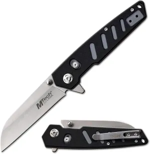 MTECH USA - Manual Folding Knife - Satin Stainless Steel Blade, Black and Grey Rubberized Nylon Fiber Handle, D.L.M., Ball Bearing Pivot, Pocket Clip - MT-1193BGY - Hunting, Survival - MT-1193BGY