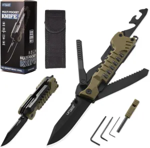 Multi Pocket Knife, 22 in 1,Survival Gear EDC Tools with Nylon Sheath, Emergency, Camping, Hiking, Hunting, Gift for Men Women (Desert Gray)