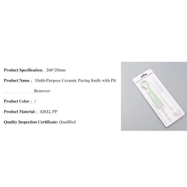Multi-Purpose Ceramic Paring Knife with Pit Remover
