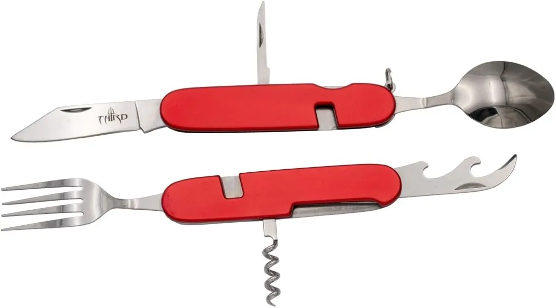 Multifunction Folding Knife 20901R red Aluminium Handle with 5.9 cm Stainless Steel Blade, 6 Functions, Removable. with Nylon Sheath.
