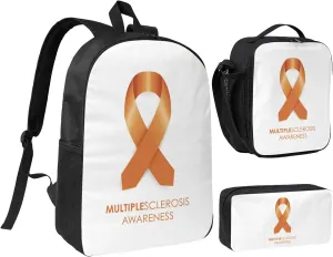 Multiple Sclerosis Awareness March Month 2025 Backpack Set Lightweight Laptop Backpack Lunch Bag with Pencil Case for Women Men Travel Work