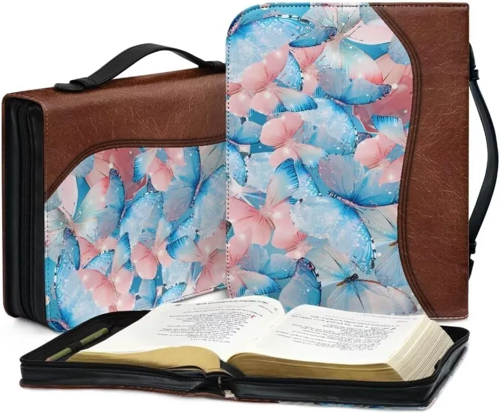 Mumeson Bible Cover Water Resistant PU Leather Handbag Tote Bag for Women Men Scripture Church Bag