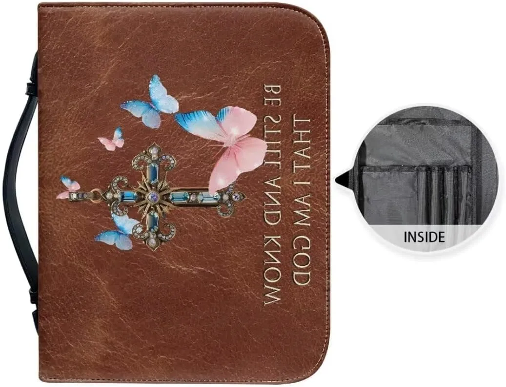 Mumeson Bible Cover Water Resistant PU Leather Handbag Tote Bag for Women Men Scripture Church Bag