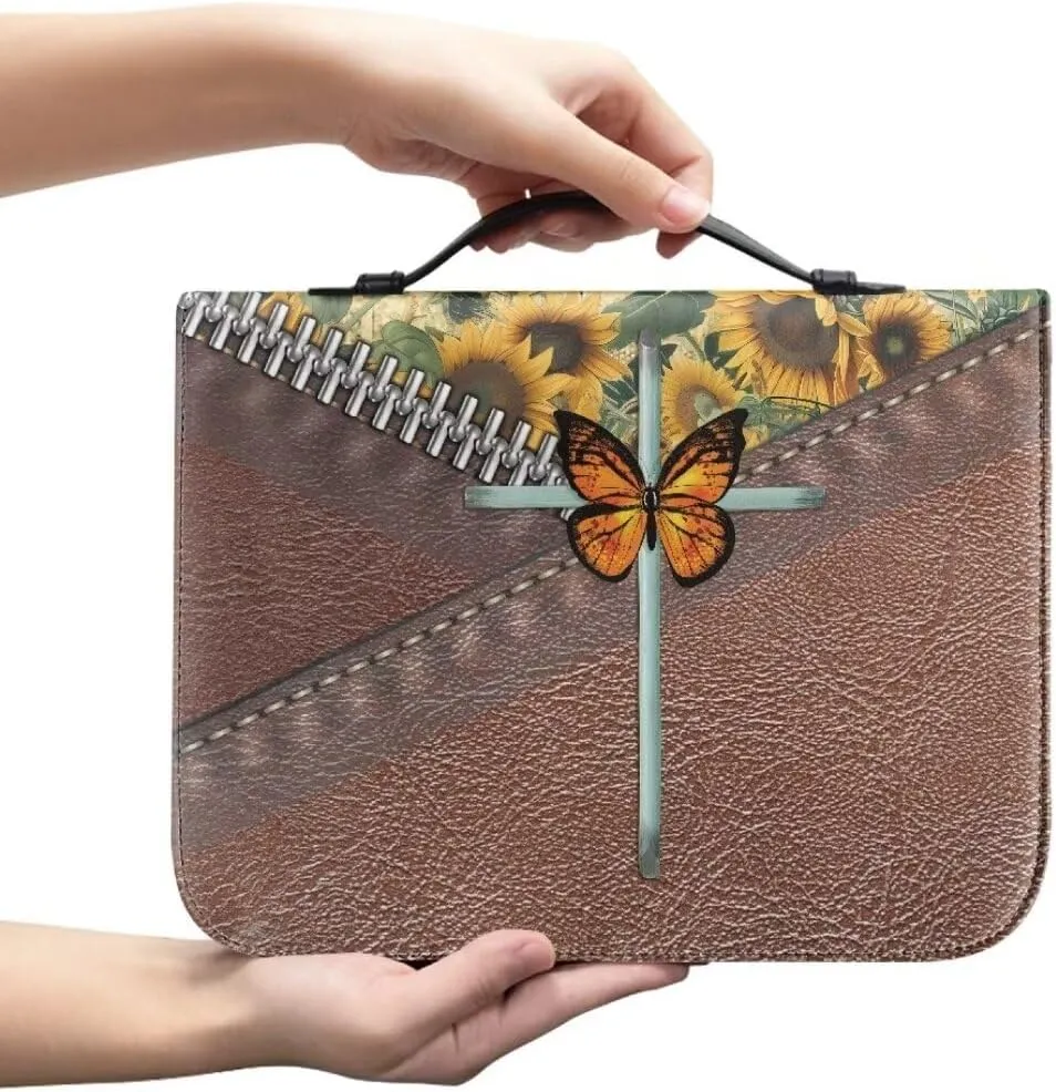 Mumeson Bible Cover Water Resistant PU Leather Handbag Tote Bag for Women Men Scripture Church Bag