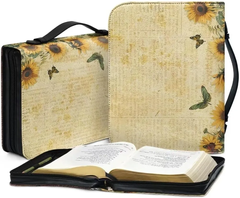 Mumeson Bible Cover Water Resistant PU Leather Handbag Tote Bag for Women Men Scripture Church Bag