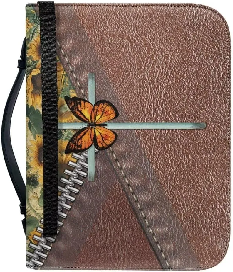 Mumeson Bible Cover Water Resistant PU Leather Handbag Tote Bag for Women Men Scripture Church Bag