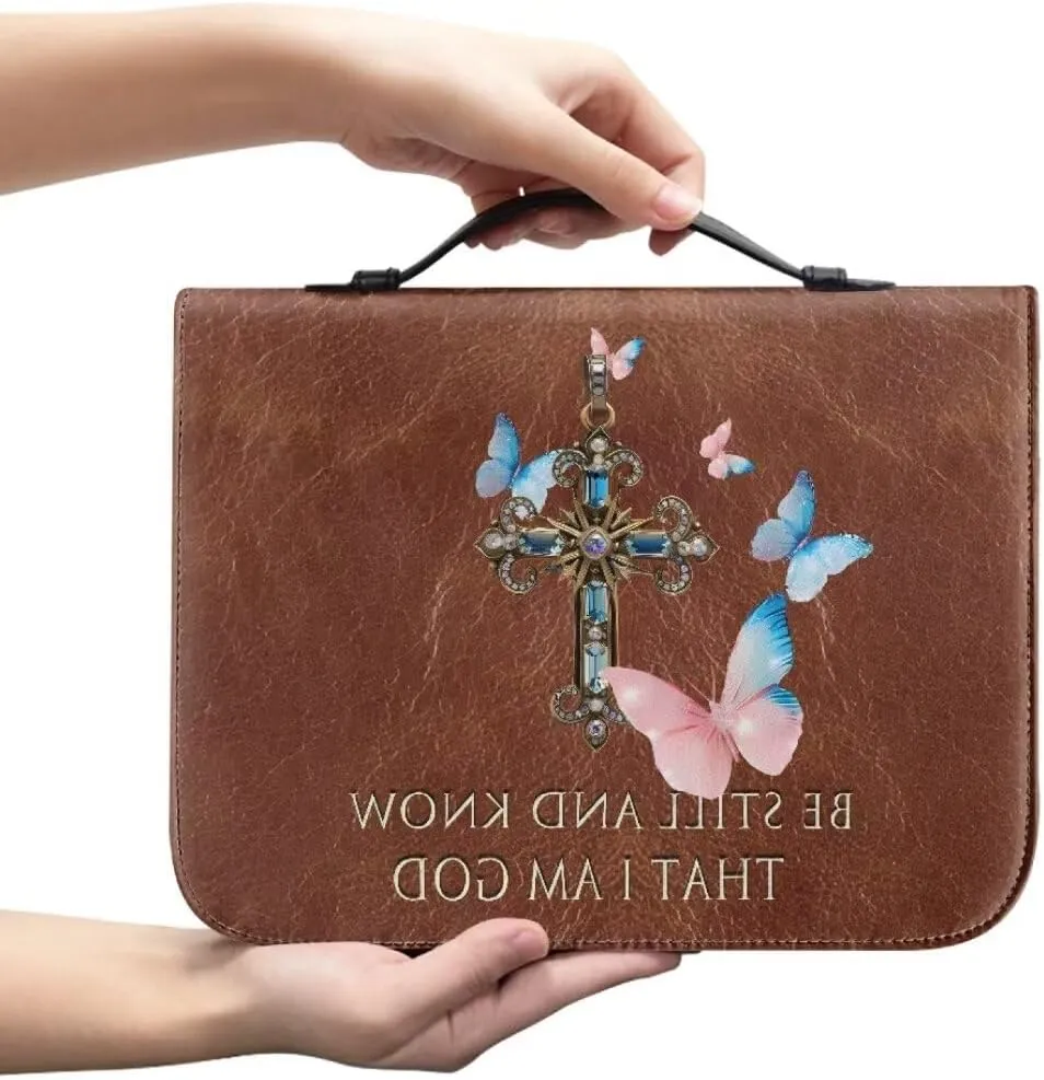 Mumeson Bible Cover Water Resistant PU Leather Handbag Tote Bag for Women Men Scripture Church Bag