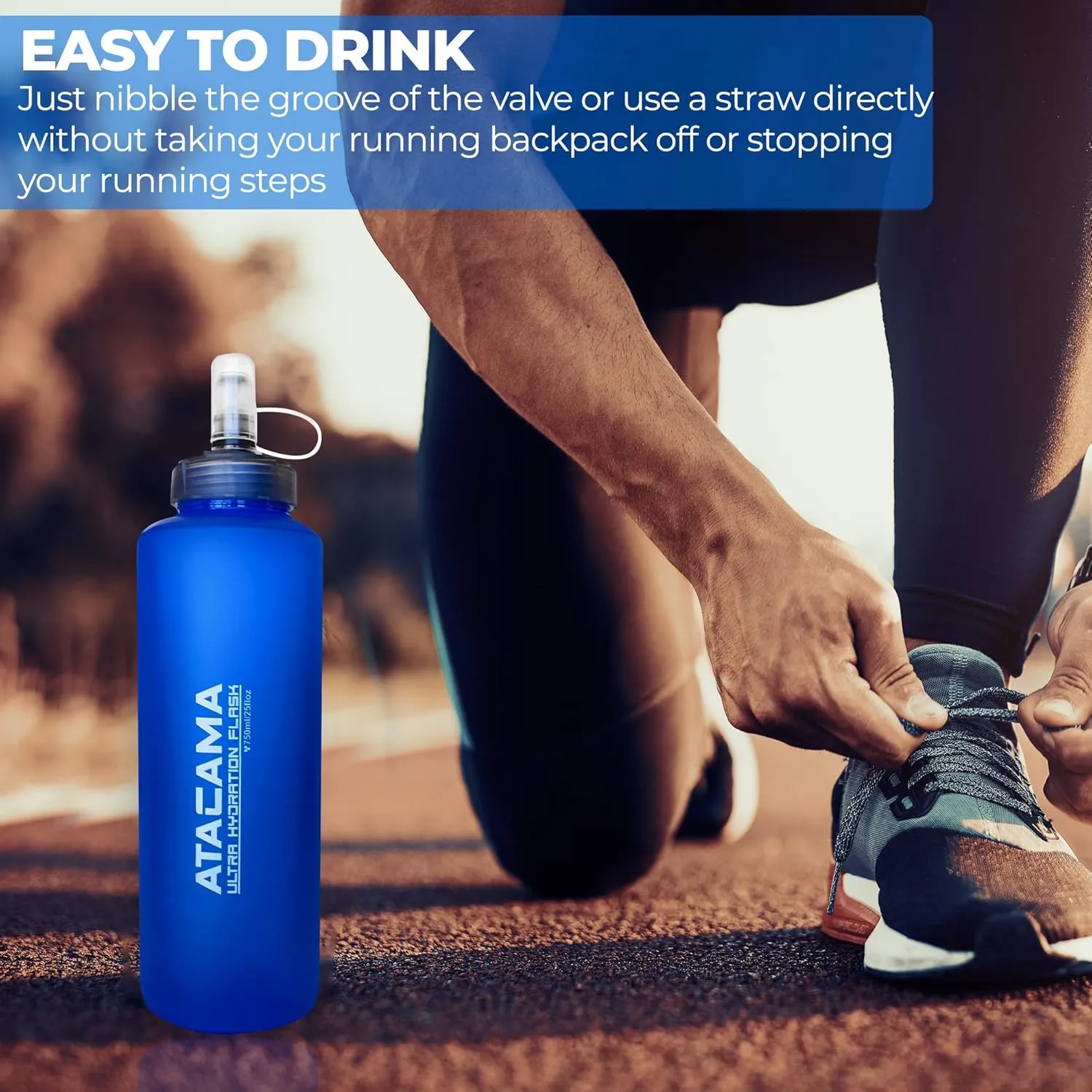 MyBand Atacama Ultra Hydration Soft Flask - Running Water Bottle - 750ml/25oz Capacity - Leak Proof Collapsible Bottles – Food Grade TPU Material - Wide Cap Opening & Straw Cleaner