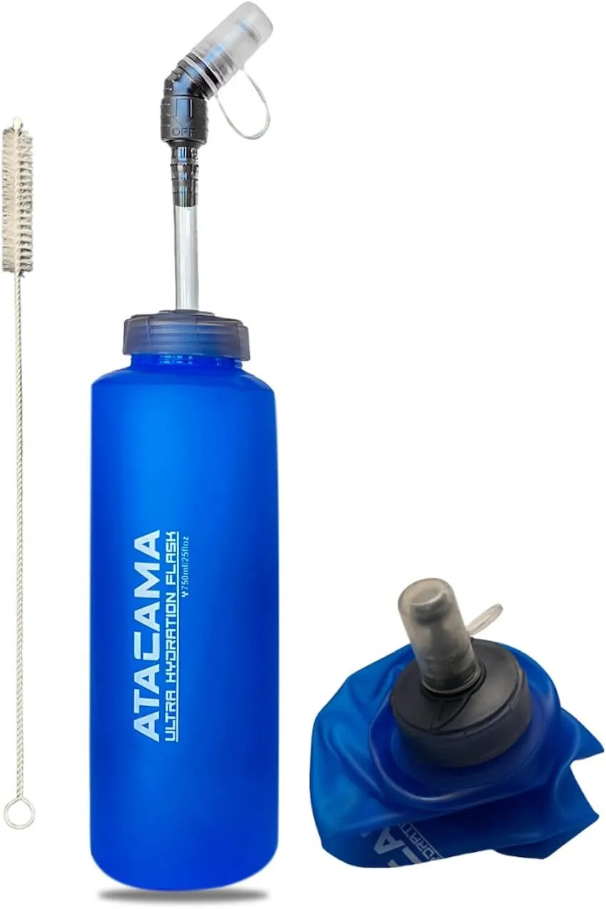 MyBand Atacama Ultra Hydration Soft Flask - Running Water Bottle - 750ml/25oz Capacity - Leak Proof Collapsible Bottles – Food Grade TPU Material - Wide Cap Opening & Straw Cleaner