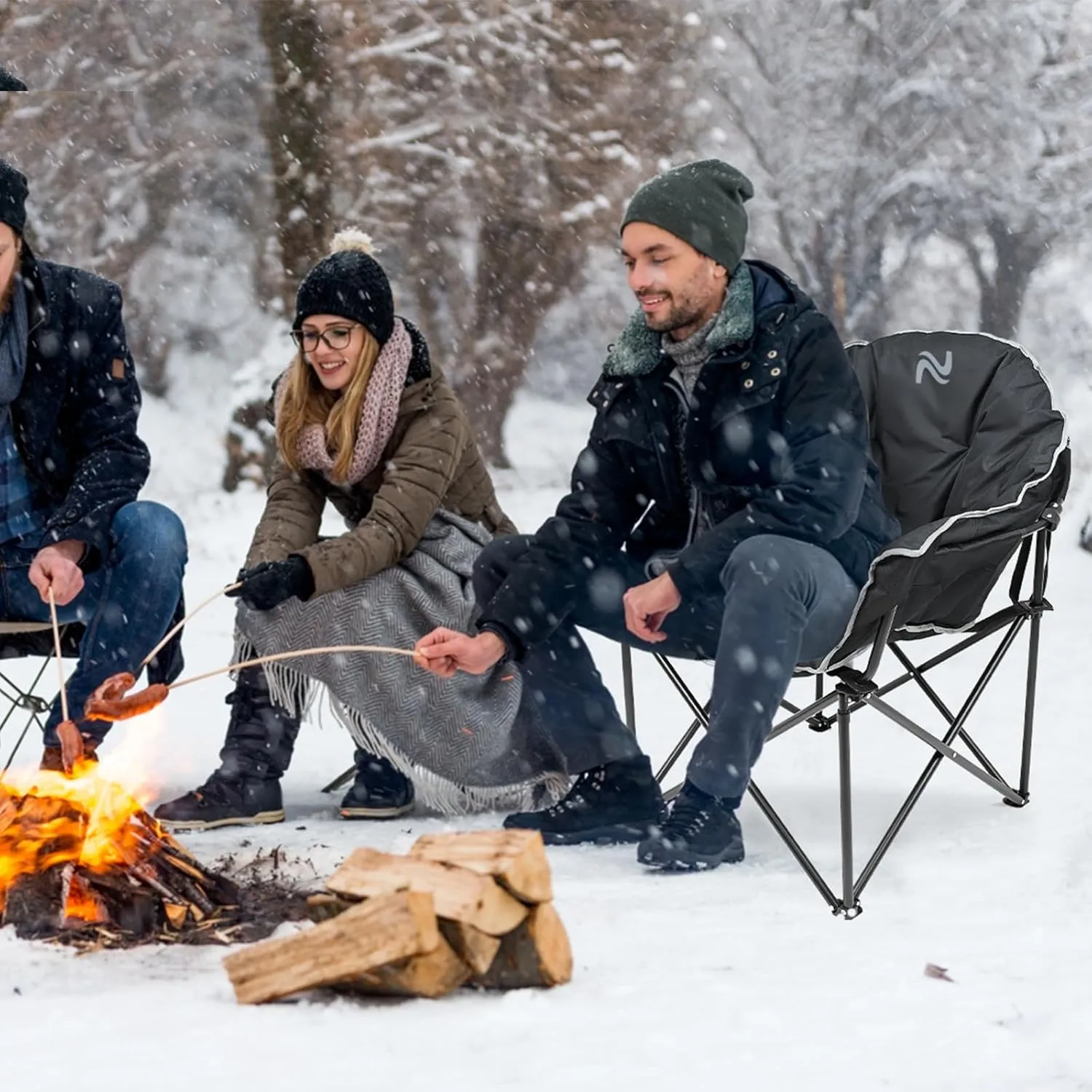 NAIZEA Heated Camping Chair, Oversized Heated Folding Outdoor Chair for Adults with 3 Heat Levels, Portable Foldable Patio Lounge Chair for Sports Outdoors Camp, Battery NOT Included