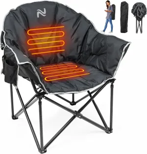 NAIZEA Heated Camping Chair, Oversized Heated Folding Outdoor Chair for Adults with 3 Heat Levels, Portable Foldable Patio Lounge Chair for Sports Outdoors Camp, Battery NOT Included