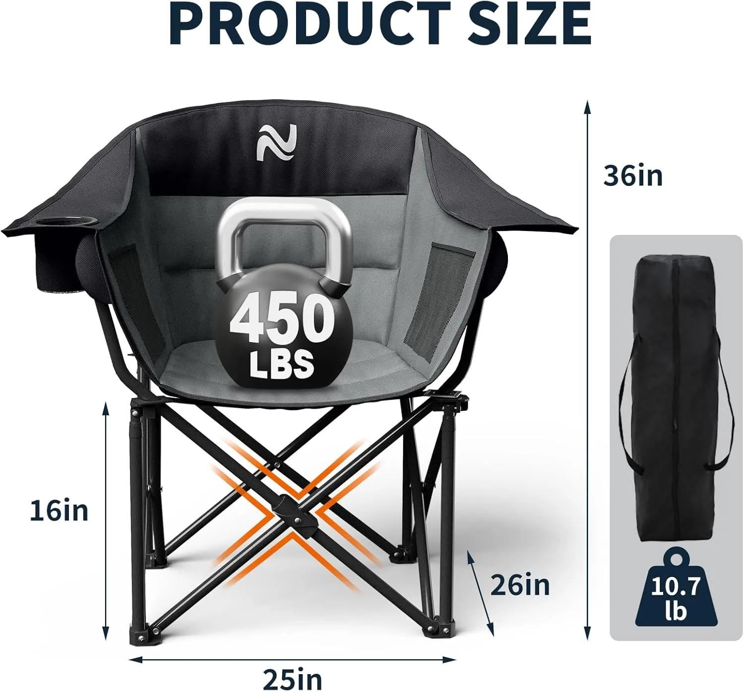 NAIZEA Oversized Padded Camping Chair, Outdoor Folding Chair, Portable Heavy Duty Arm Chairs with Side Pockets, Cup Holder for Beach, Lawn, Picnic, Fishing, Backpacking