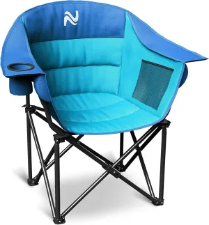 NAIZEA Oversized Padded Camping Chair, Outdoor Folding Chair, Portable Heavy Duty Arm Chairs with Side Pockets, Cup Holder for Beach, Lawn, Picnic, Fishing, Backpacking