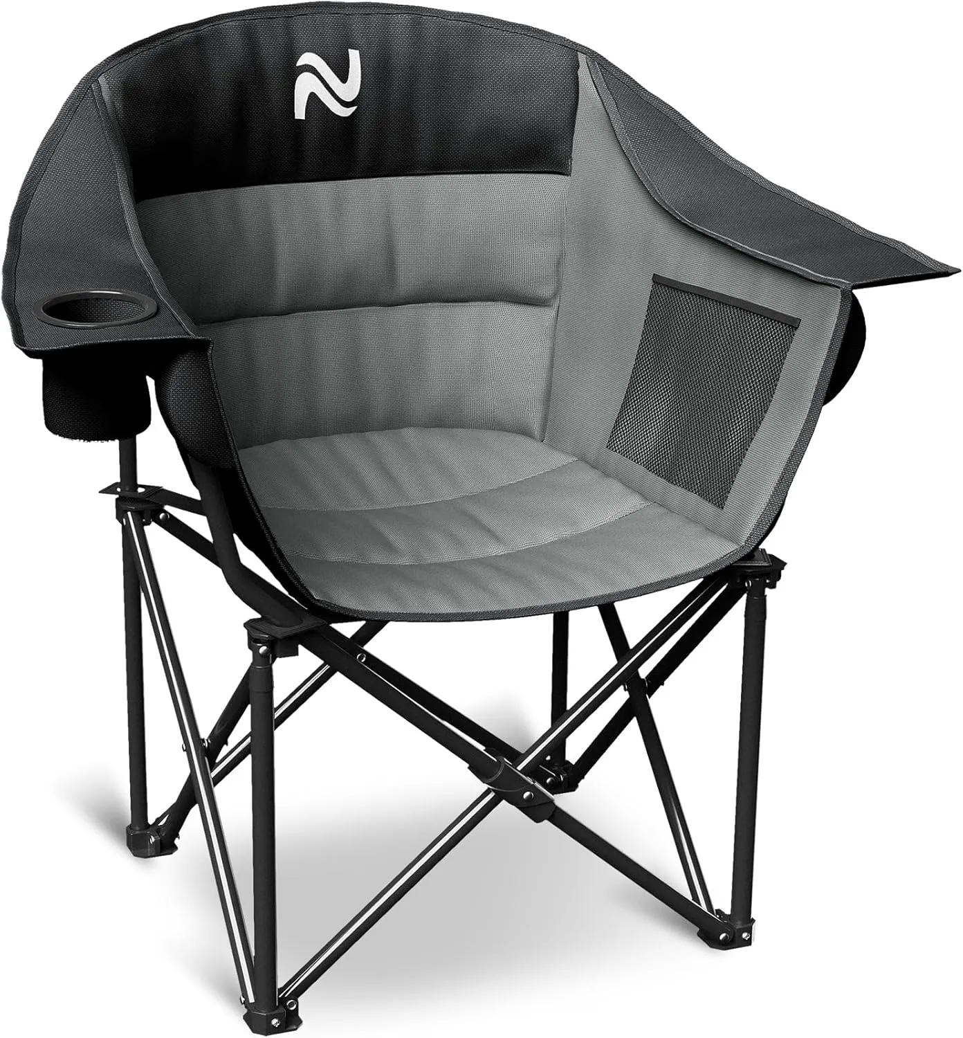 NAIZEA Oversized Padded Camping Chair, Outdoor Folding Chair, Portable Heavy Duty Arm Chairs with Side Pockets, Cup Holder for Beach, Lawn, Picnic, Fishing, Backpacking