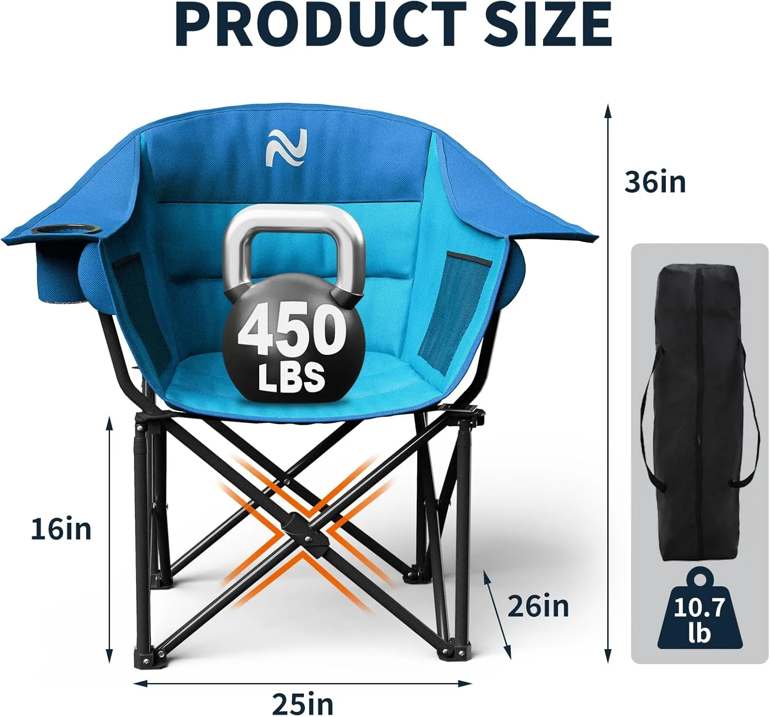 NAIZEA Oversized Padded Camping Chair, Outdoor Folding Chair, Portable Heavy Duty Arm Chairs with Side Pockets, Cup Holder for Beach, Lawn, Picnic, Fishing, Backpacking