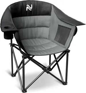NAIZEA Oversized Padded Camping Chair, Outdoor Folding Chair, Portable Heavy Duty Arm Chairs with Side Pockets, Cup Holder for Beach, Lawn, Picnic, Fishing, Backpacking