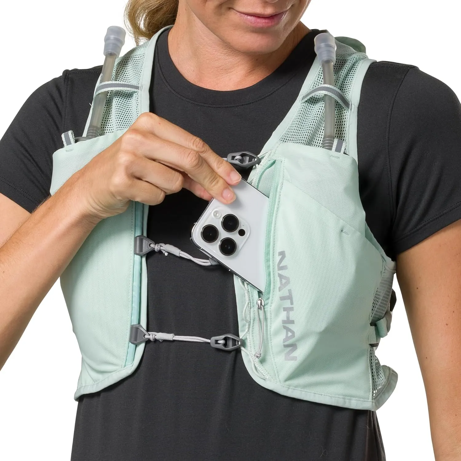 Nathan Women's Hydration Vest - Lightweight Mesh, Breathable, 2x14oz Flasks, 2L Bladder, Reflective Vest, Pinnacle Breeze