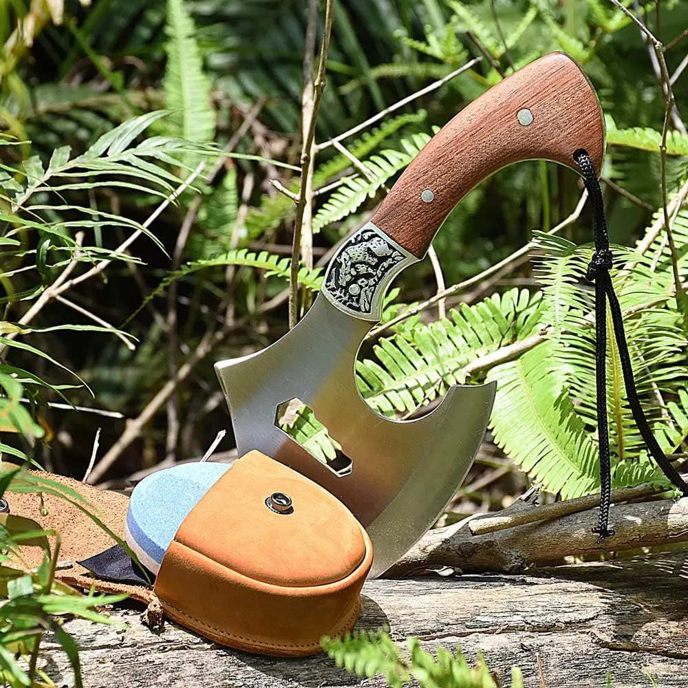 NedFoss Axe Sharpener Tool with Leather Sheath, Sharpening Puck Whetstone Hatchet & Tool Sharpening Stone, Dual Grit Multi-Purpose Sharpener (Blue)