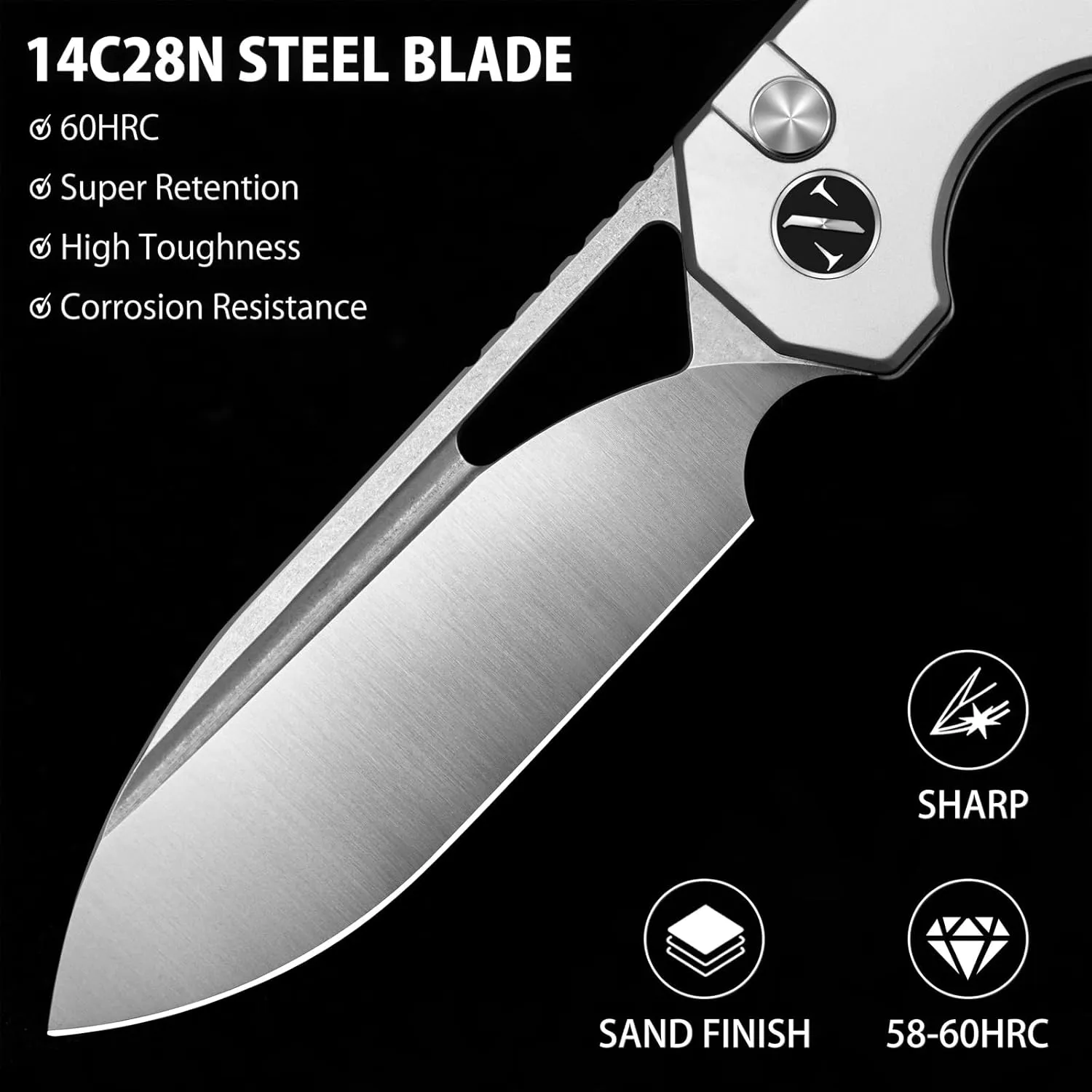 NedFoss COUGAR Folding Pocket Knife, 2.98" Sandvik 14C28N Blade, Lightweight Steel Handle, Sharp Button Lock Knife for EDC, Steel Pocket Clip, Razor Utility Knife, Pocket Knife for Men and Women