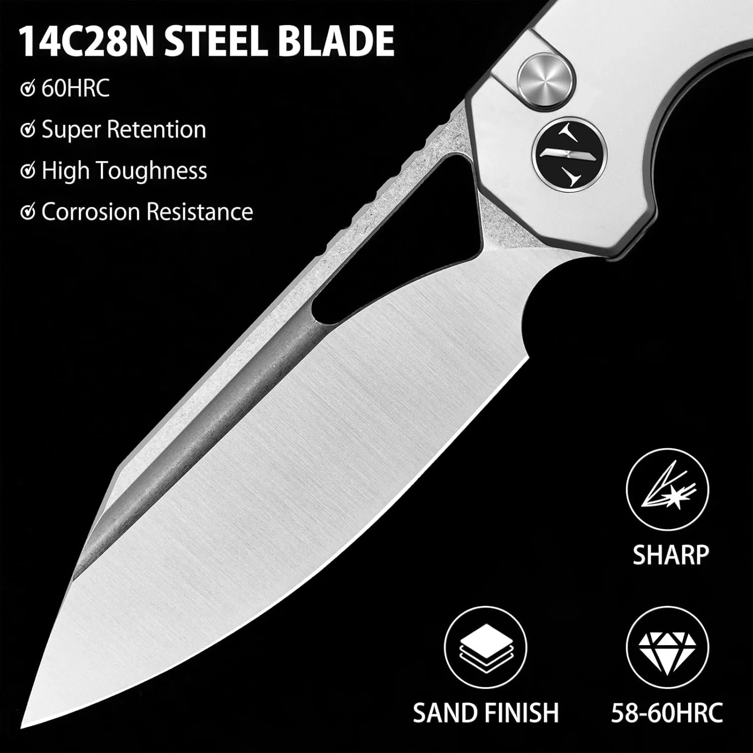 NedFoss COUGAR Folding Pocket Knife, 2.98" Sandvik 14C28N Blade, Lightweight Steel Handle, Sharp Button Lock Knife for EDC, Steel Pocket Clip, Razor Utility knife, Pocket Knife for Men and Women