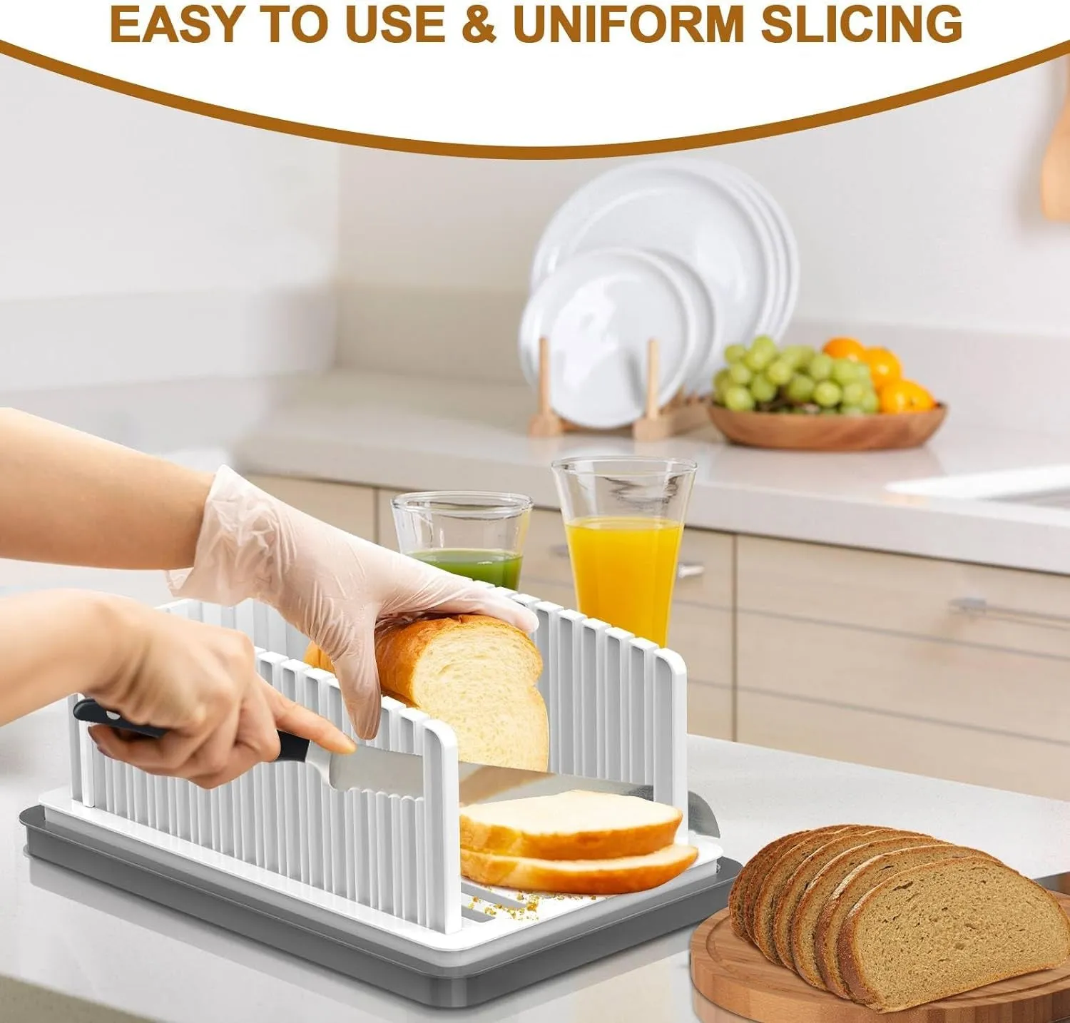 New Upgrade Bread Slicer for Homemade Bread, Bread Slicing Guide Adjustable Width, Foldable and Compact Cutting Guide with Crumb Tray, Suitability for Homemade Bread, Bagels, Cakes.