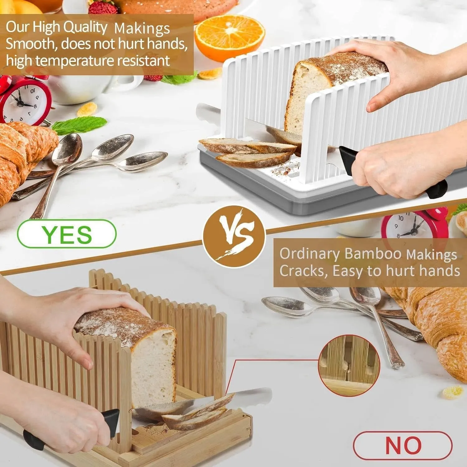 New Upgrade Bread Slicer for Homemade Bread, Bread Slicing Guide Adjustable Width, Foldable and Compact Cutting Guide with Crumb Tray, Suitability for Homemade Bread, Bagels, Cakes.