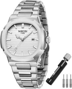 NIBOSI Watches for Men Square Fashion Waterproof Business Stainless Luxury Analog Simple Dress Classic Dad Father Gifts Gold Black Wrist Watch
