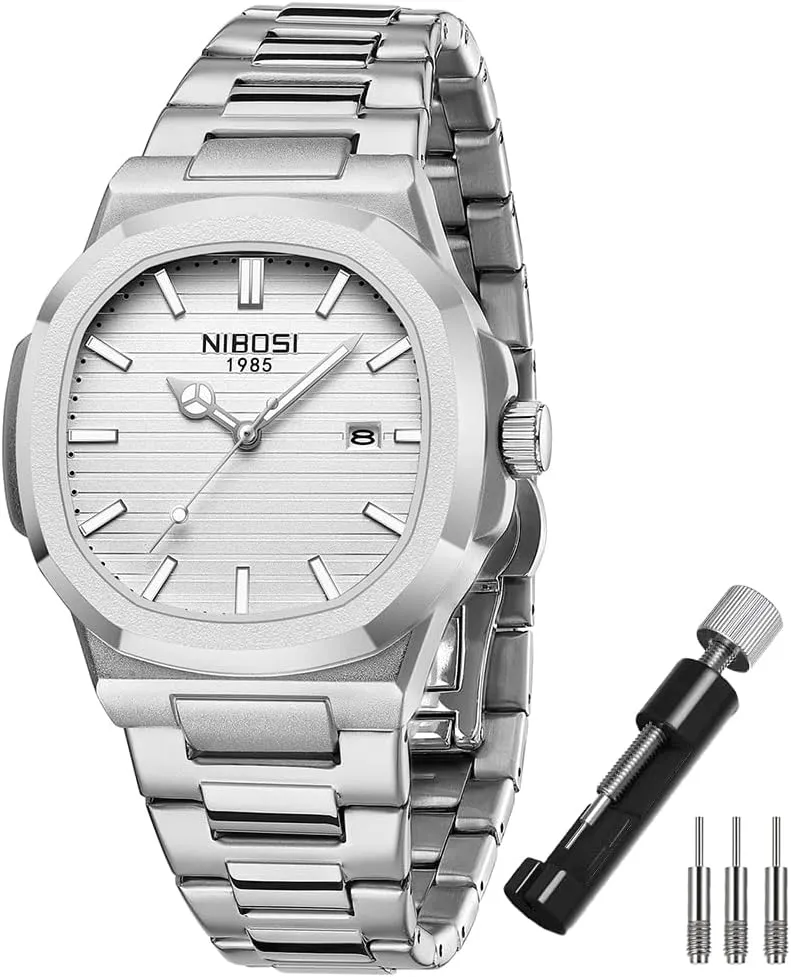 NIBOSI Watches for Men Square Fashion Waterproof Business Stainless Luxury Analog Simple Dress Classic Dad Father Gifts Gold Black Wrist Watch