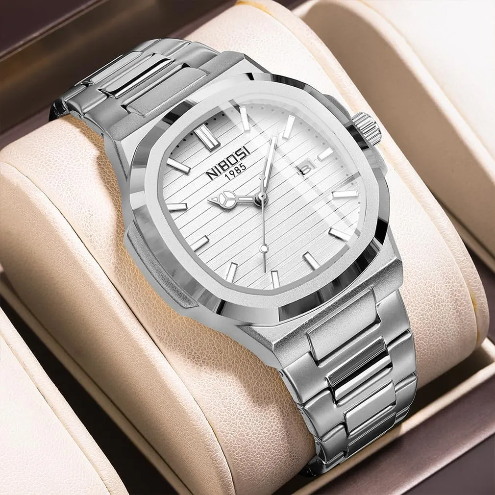 NIBOSI Watches for Men Square Fashion Waterproof Business Stainless Luxury Analog Simple Dress Classic Dad Father Gifts Gold Black Wrist Watch