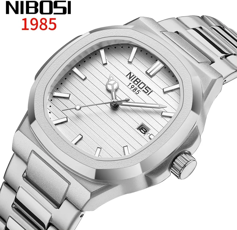 NIBOSI Watches for Men Square Fashion Waterproof Business Stainless Luxury Analog Simple Dress Classic Dad Father Gifts Gold Black Wrist Watch