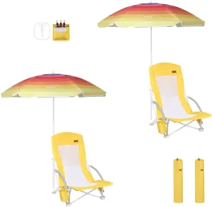 Nice C Camping Chairs, Oversized XL Padded Camping Chair Beach Chair, Beach Chairs for Adults with Umbrella and Cooler, High Back (Set of 2 Yellow)